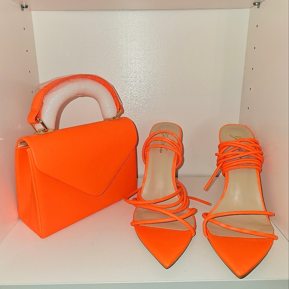 Neon Orange Strappy Sandals 11cm/ 4.33 inch Neon Heel Size 8.5 - Picture 1 of 11